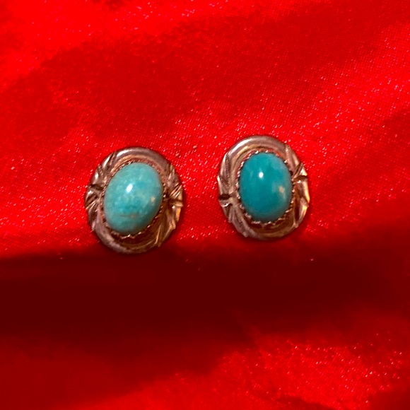Sterling Turquoise Antique Earrings - Picture 3 of 11